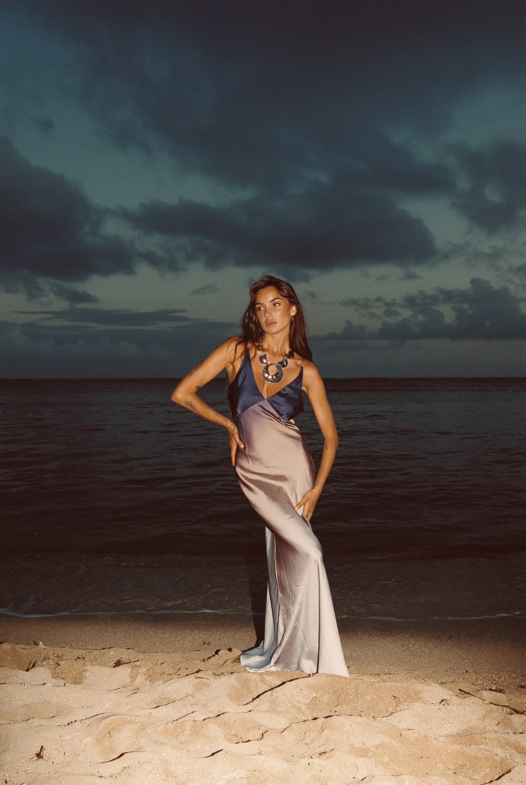Mirabella Brown Satin Ombre Maxi Dress